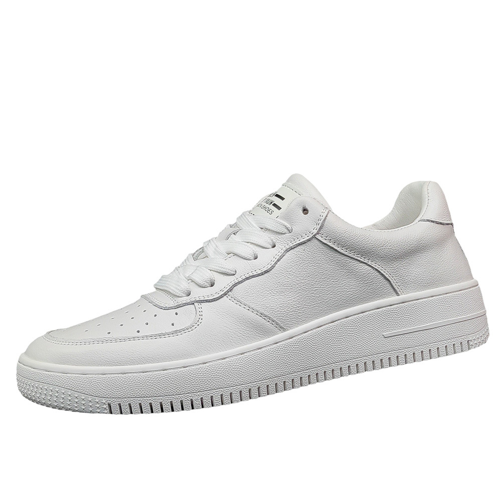 Men's White Leather Trendy Casual Flat Shoes